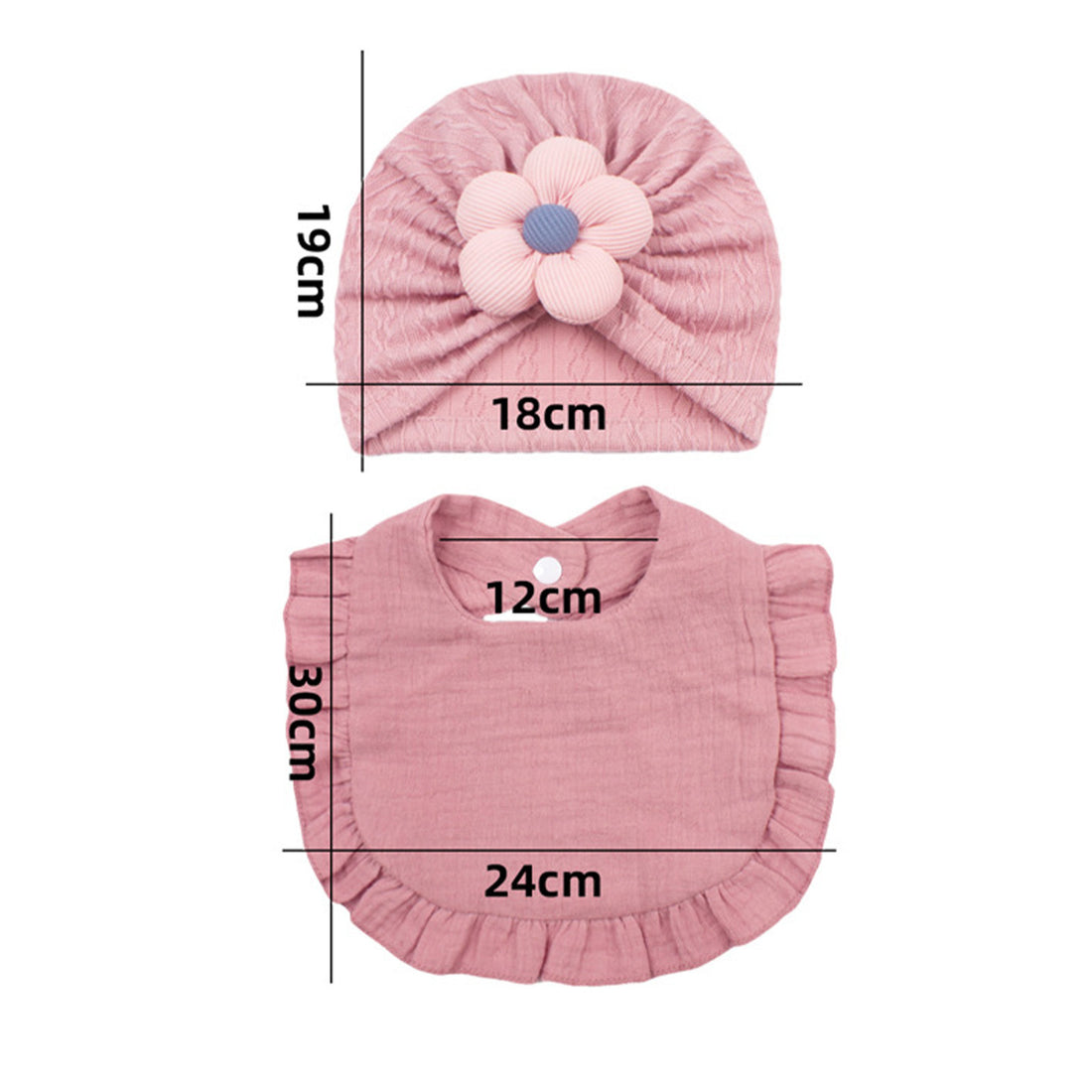 Newborn Baby Hat & Bib Set - Muslin Drool Bibs With Frilly Trim  Soft Organic Cotton